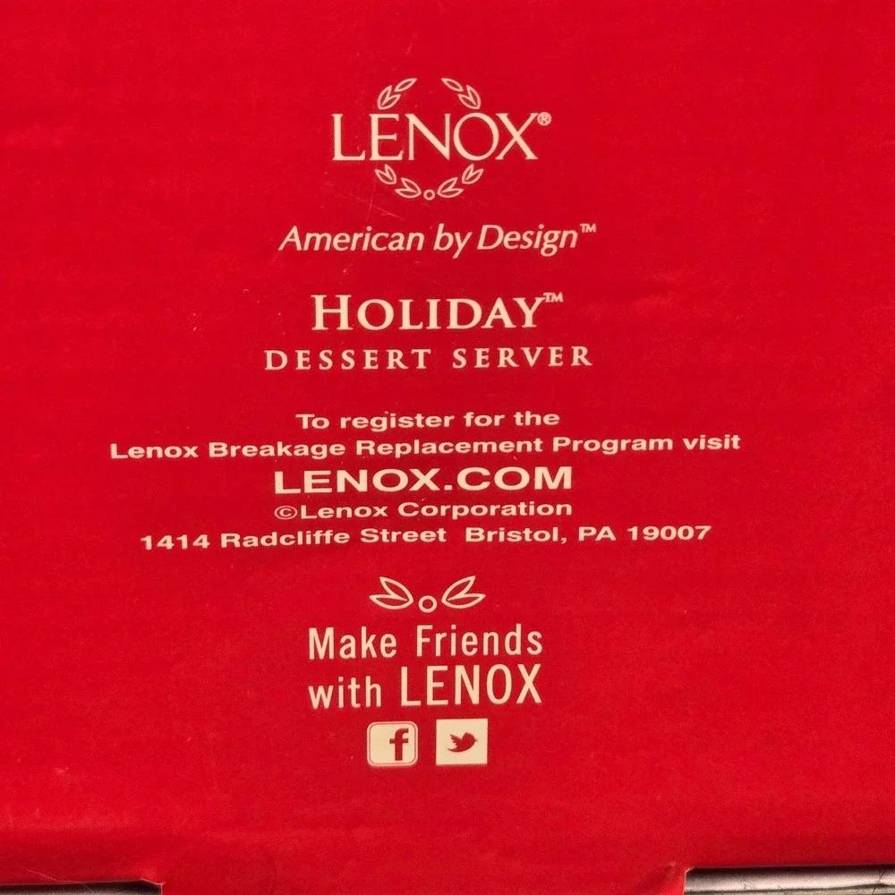 Lenox Holiday Dessert Server Ivory Bone China Gold Trim Holly Berry‎ Christmas
